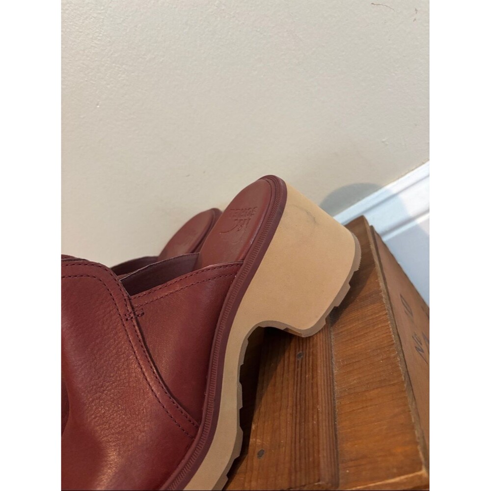 Sorel Hi-Line Heel Mule Boots Womens Size 9.5 Spice Red Leather Clog Platform - Picture 3 of 8